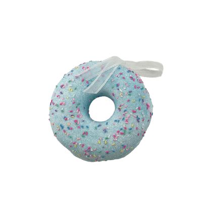 Glitter Donut Hanging Decoration - Light Blue - 15cm