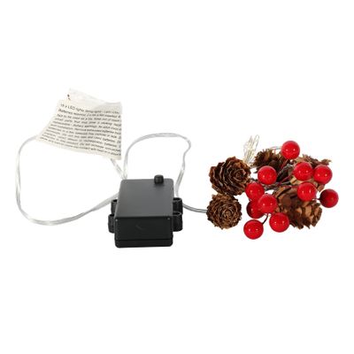 180cm Outdoor Light Garland. 15 xWarm White LED w/Red Berries and Cones. AA Batt