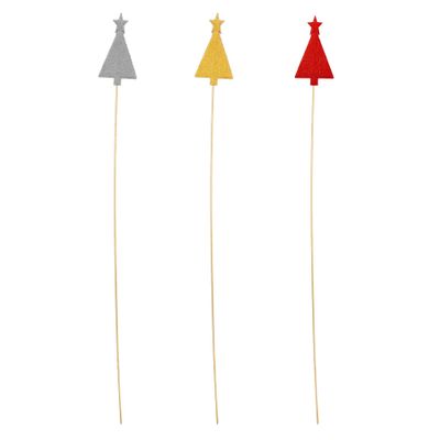 9cm Wooden Tree Clear Glaze on 50cm Stick -x4Red x4Gold x4Silver- Box of 12