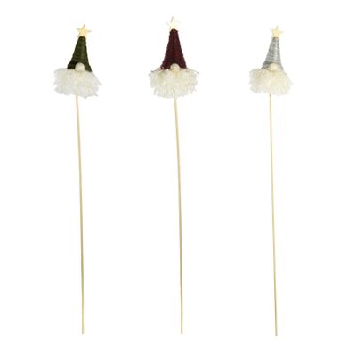 12cm Gnome with Star Hat on 50cm Stick - x4 Grey x4 Green x4 Burgundy - Box of 1