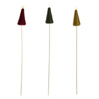 12cm Wool Tree with Star on 50cm Stick - x4Green x4Gold x4Burgundy - Box of 12