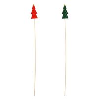 8cm Wooden Tree With Clear Glaze on 50cm Stick - x6Green x6 Red - Box of 12