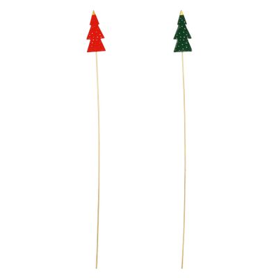 8cm Wooden Tree With Clear Glaze on 50cm Stick - x6Green x6 Red - Box of 12