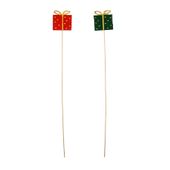 7cm Wooden Gift Box With Clear Glaze on 50cm Stick - x6Green x6 Red - Box of 12