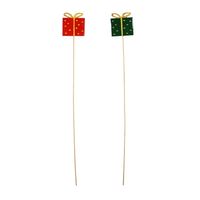 7cm Wooden Gift Box With Clear Glaze on 50cm Stick - x6Green x6 Red - Box of 12