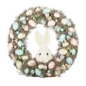 Easter Wreath with Pastel Eggs & White Rabbit Face - 43cm