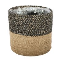Two-Tone Jute Braided Rope Basket ( Black & Natural ) Dia18xH18cm