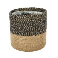 Two-Tone Jute Braided Rope Basket ( Black & Natural ) Dia16xH16cm