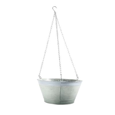 30.5cm Hanging Zinc Planter with Blue Rim