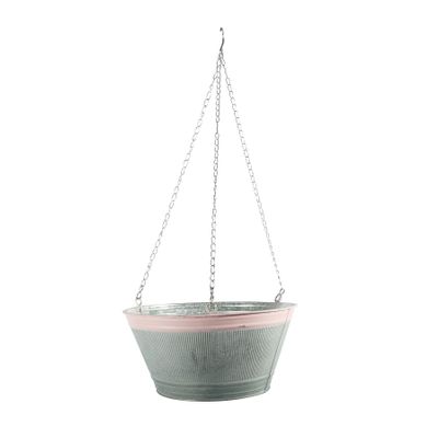 30.5cm Hanging Zinc Planter with Pink Rim