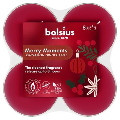 Bolsius True Glow Merry Moments  Fragrance  CC Maxi Tea Lights - 4Hr -Pk 8