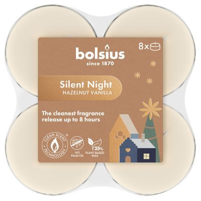 Bolsius True Glow  Silent Night  Fragrance CC  Maxi Tea Lights - 4Hr -Pk 8