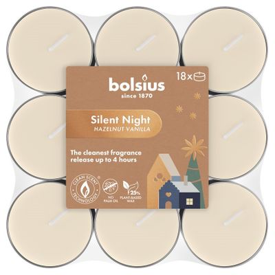 Bolsius True Glow Silent Night Fragrance Tea Lights - 4Hr -Pk 18