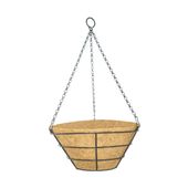 35cm Round W/Flat Bottom Wire Hanging Basket with Coco Liner & Chain