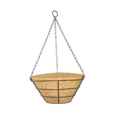 35cm Round W/Flat Bottom Wire Hanging Basket with Coco Liner & Chain