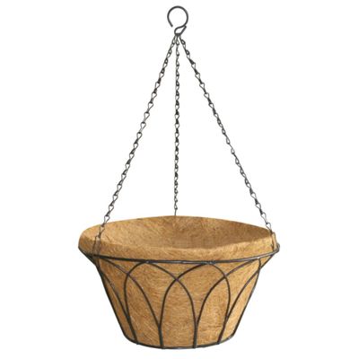 35cm Gothic Round Hanging Basket with Coco Liner & Chain