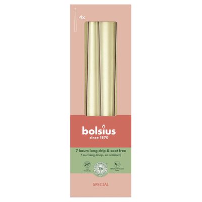 Bolsius Essentials Tapered Candles-245 x 24mm Special-Box 4- Met White Silver