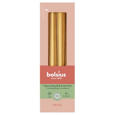 Bolsius Essentials Tapered Candles-245 x 24mm-Special-Box 4-Metallic Gold Orange