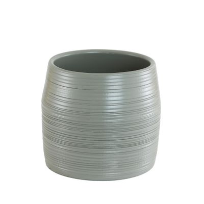 Grey Ceramiuc Pot With Lnes 13.5cm