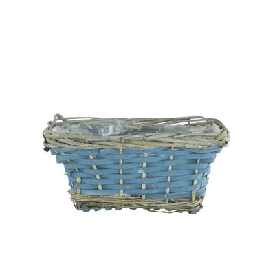 Mixed Planter Woodchip Willow Basket Blue H12cm L24cm W16cm