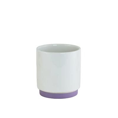 Shiny White Ceramic Pot Lilac Base 13cm