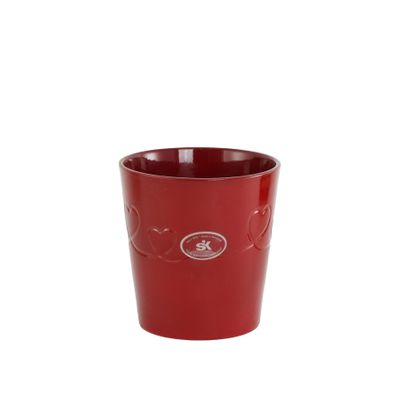 Glazed Gloss Red Ceramic pot Heart+pattern 13.5cm 