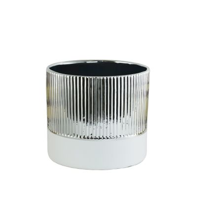 Silver + White Ceramic pot 17cm