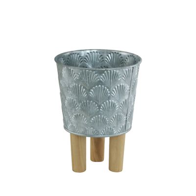Emboss White Wash Zinc pot on legs 10.5cm