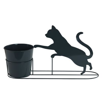 Black Grey Cat metal Planter