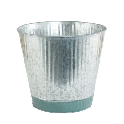 Zinc Bucket Silver Dark Green Base 20cm