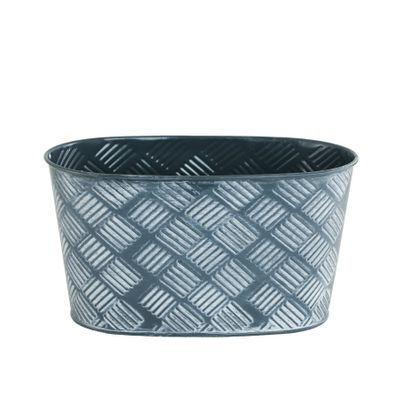 Grey Cross Hatch Oval Tin