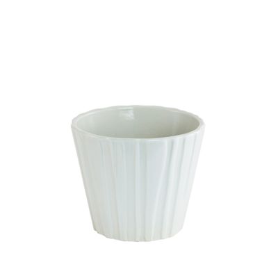 White gloss vertical lined ceramic 10cm