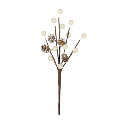 White Berry and Mini Cone Spray - 5 Branches - TL 24cm  