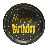 Happy Birthday Black and Gold Paper Plates - 9 Inch - 8pk