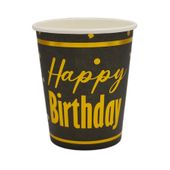 Happy Birthday Black and Gold Paper Cups - 8pk