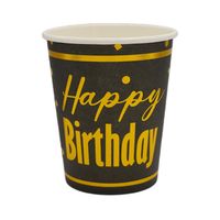 Happy Birthday Black and Gold Paper Cups - 8pk