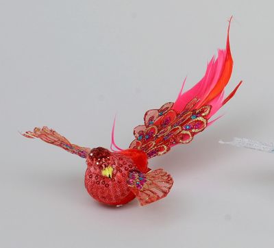 13cm Bird Decoration w/Clip Red