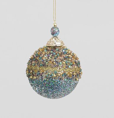 12cm Glitter Bead Ball Aqua/Blue