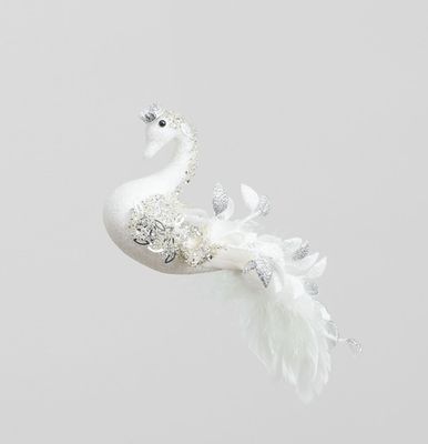 17cm Glitter Swan Dec White/Silve