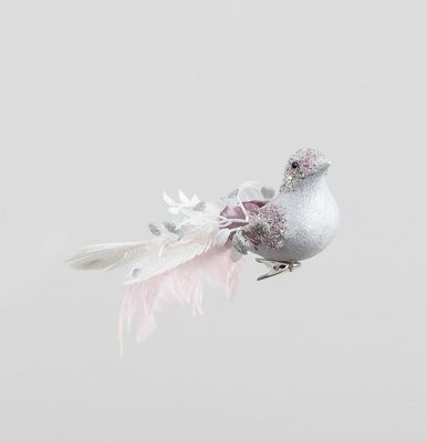 23cm Glitter Bird w/Clip Pink