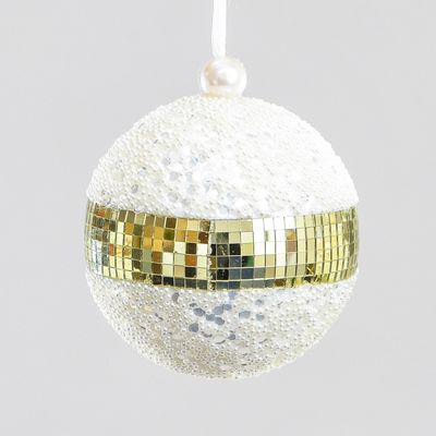 13cm Mirror/Bead Ball Dec Gold/Wh