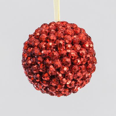 8cm Beaded Ball Decoration Red