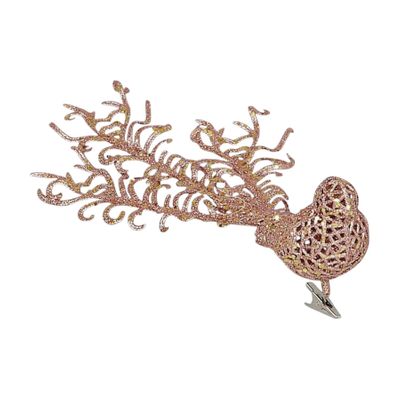 32cm Glitter Bird w/Clip Rose G