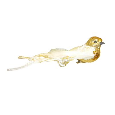 15cm Glitter Robin w/Ribbon Gold