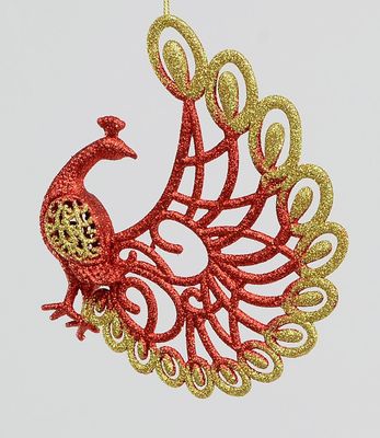 18cm Glitter Peacock Dec Red/Gold