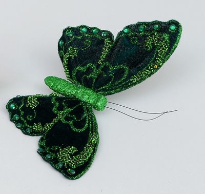 18cm Fabric Butterfly w/Clip Emer