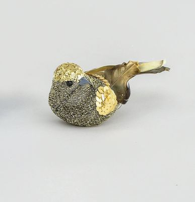 14cm Glitter Bird w/Clip Gold
