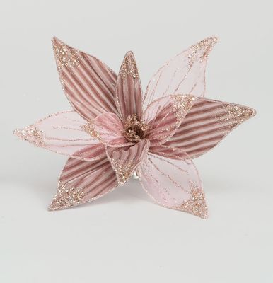 30cm Glitter/Sheer Poinsettia/Clip