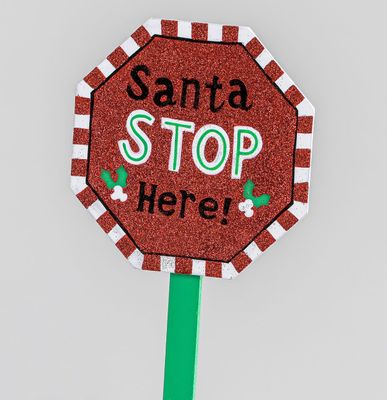 64cm Glitter Santa Stop Here Stake