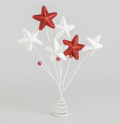 30cm Multi Star Tree Topper Red/Wh
